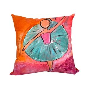 Ballerina Painted Colorful Decorative Pillow